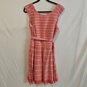Dress Barn Fit and Flare Midi Sleeveless Spring Dress Size 16 Coral Lined Belt